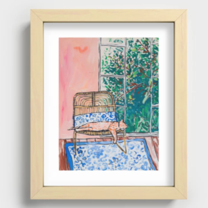 Napping Ginger Cat in Pink Jungle Garden Room Art Print
