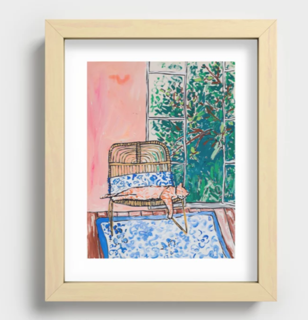 Napping Ginger Cat in Pink Jungle Garden Room Art Print